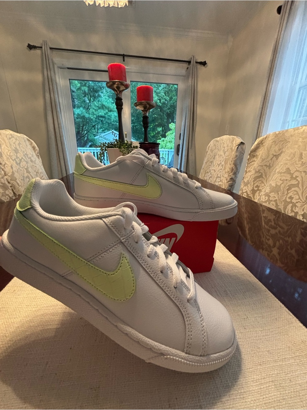 Nike Court Royale  Size 8.5 Women’s White Sneakers with Light Green Swoosh